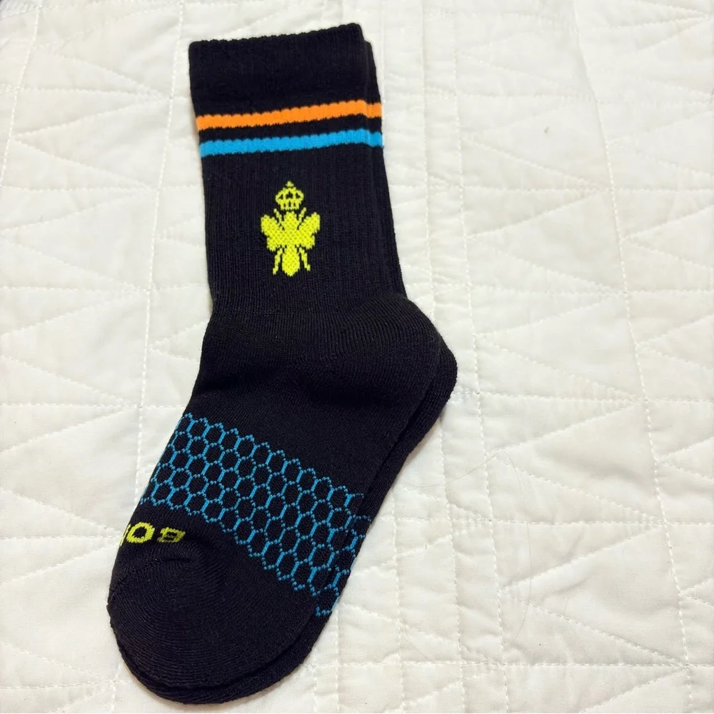 Bombas XS Black Calf Socks Blue Orange Stripes Honeycomb Grip New Set of 3